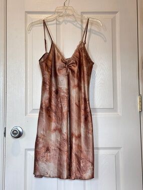 Satin Slip Dress in Abstract Rust Print